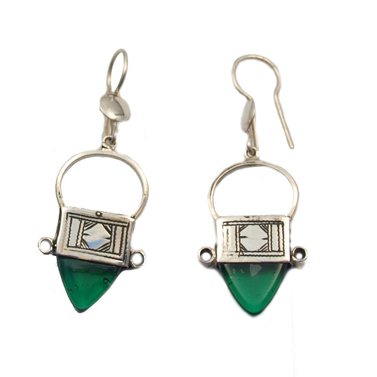 Boucles d'oreille touareg verre vert