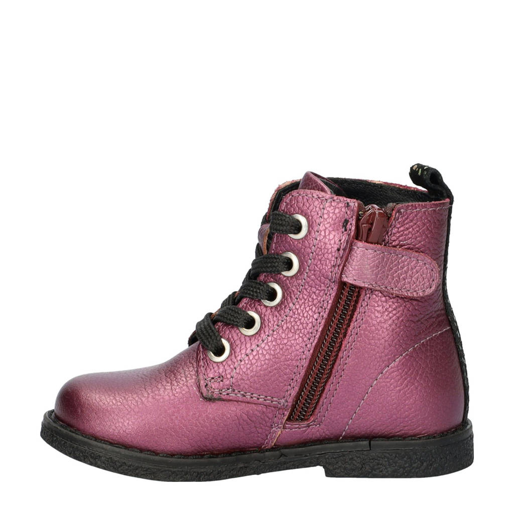 Nelson Kids leren veterboots paars metallic