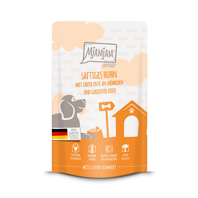Quetschie - saftiges Huhn mit zarter Ente an Möhrchen und gekochter Hirse