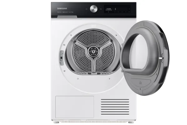Samsung DV90BB7445GES7, Fritstående, Front-læsning, Kondensering, Hvid, Dreje, Berøring, Højre