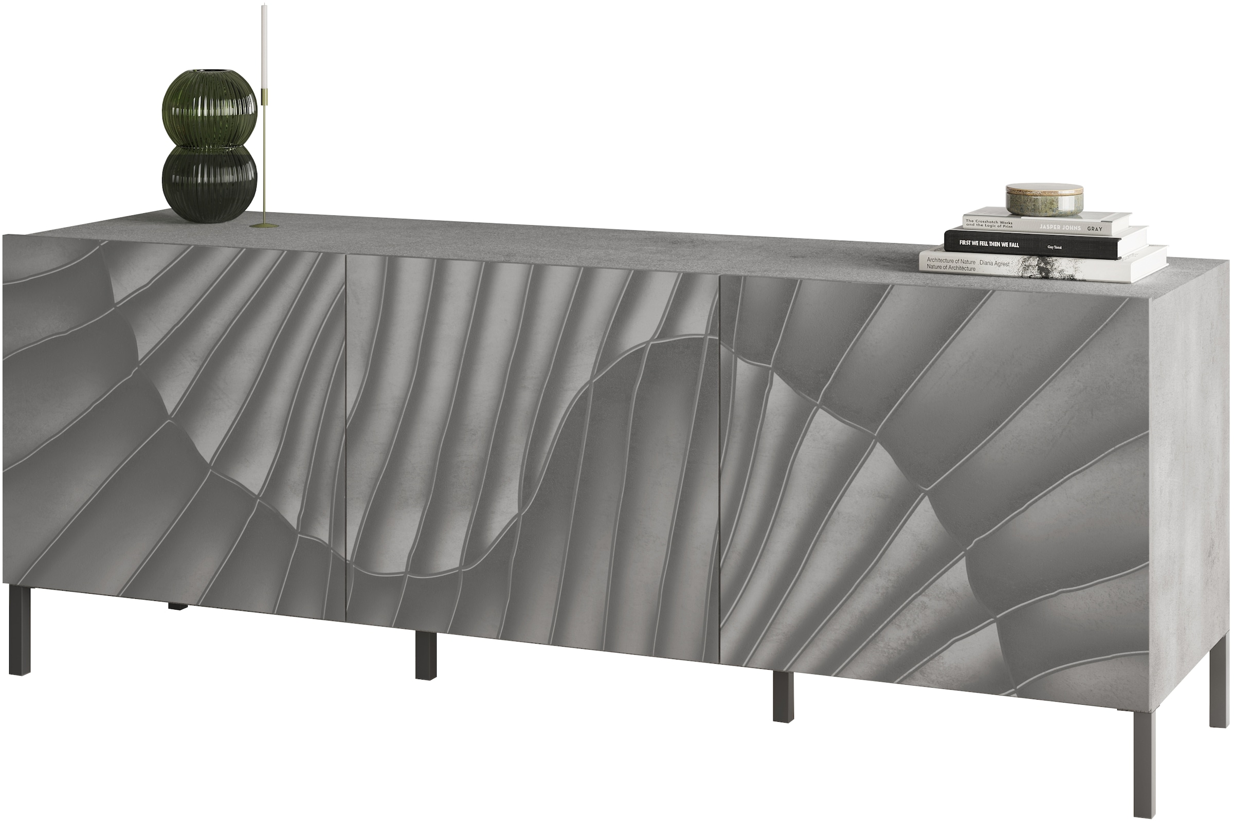 INOSIGN Lowboard »Snake, TV-Möbel, TV-Schrank, Media-Board, Breite 181 cm, viel Stauraum« mit Siebdruck-Front, 3 Türen, bodenstehend, stilvoll & funktional