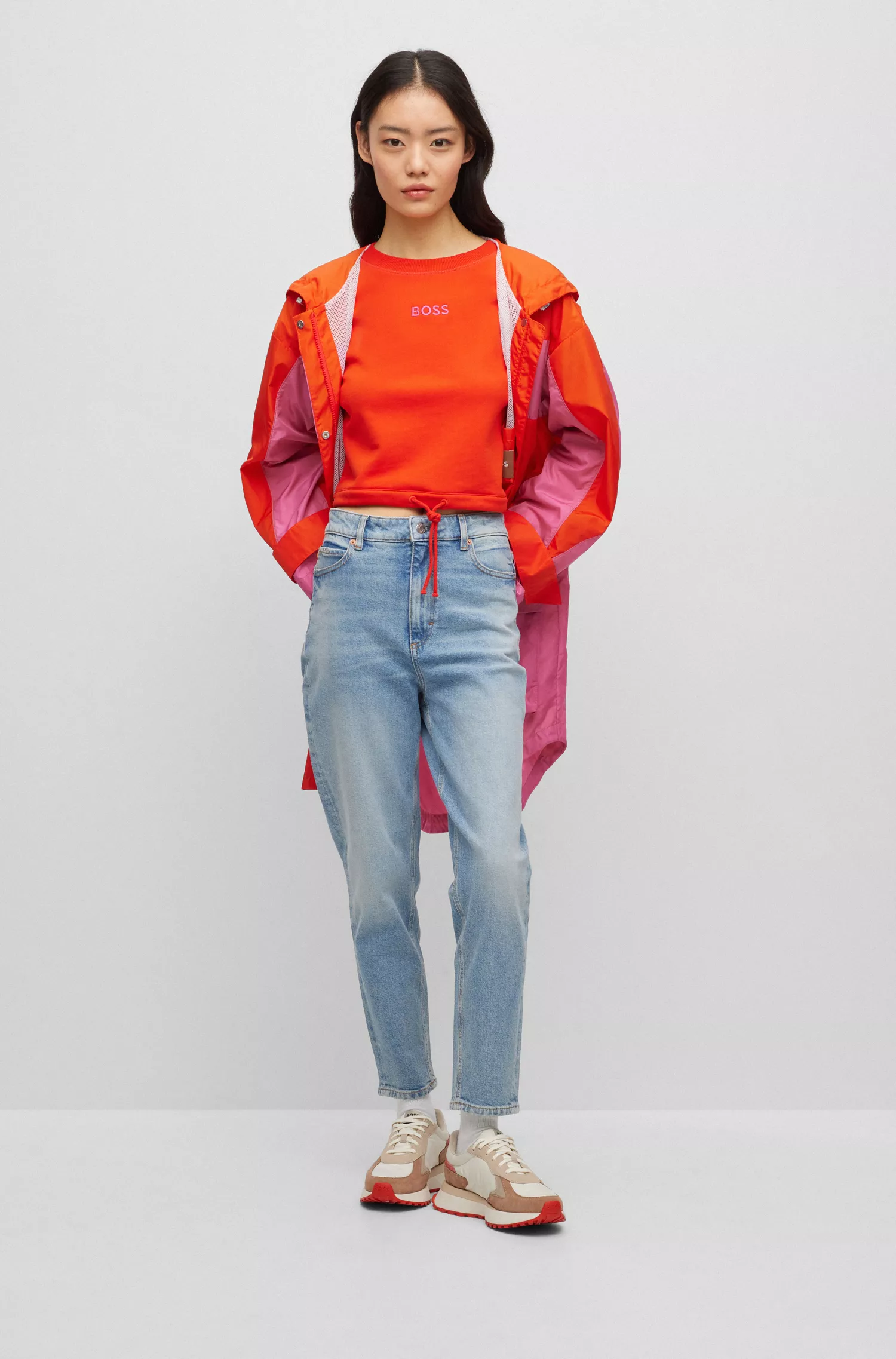 Calça jeans BOSS preta de cintura alta em denim azul com elasticidade confortável
