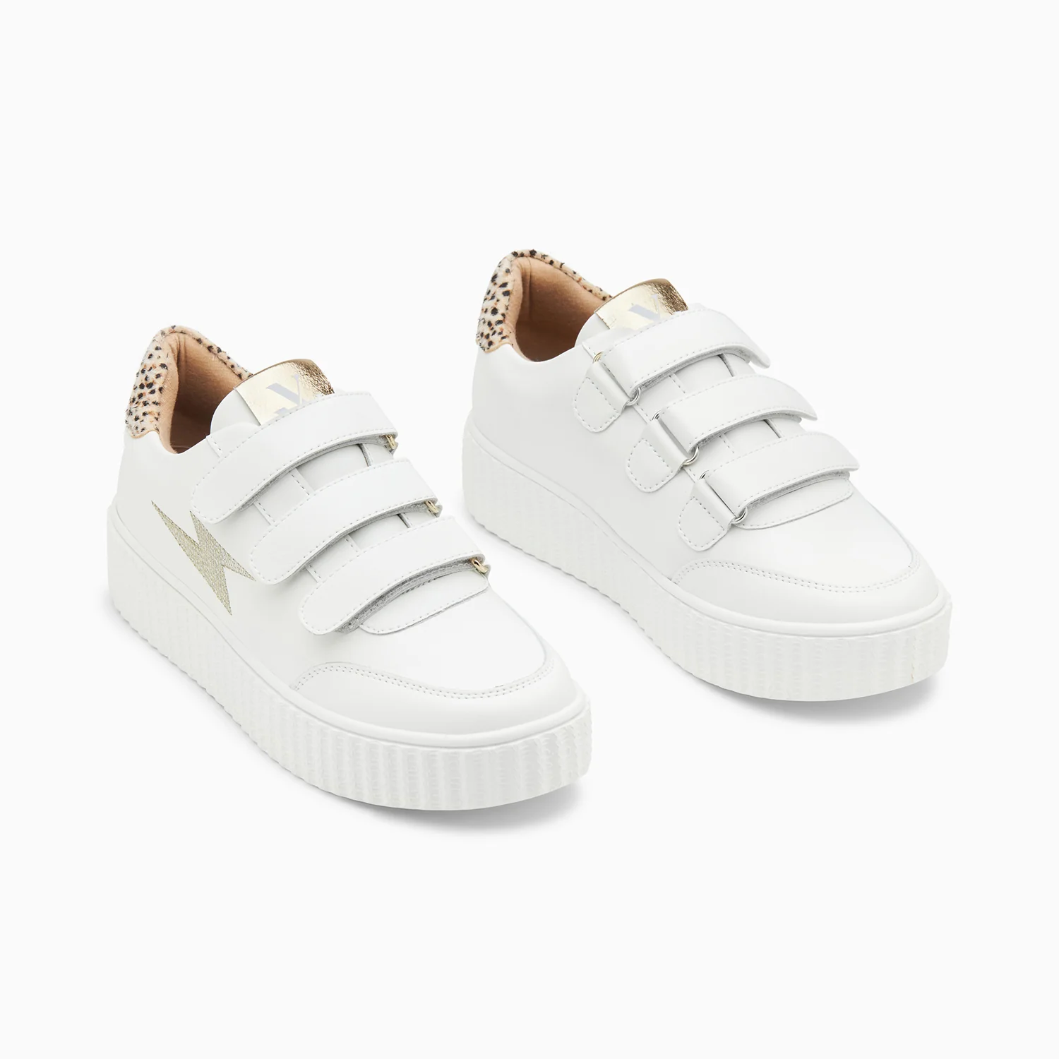 Sneakers-Baskets éclair Damia blanc et léopard à scratchs