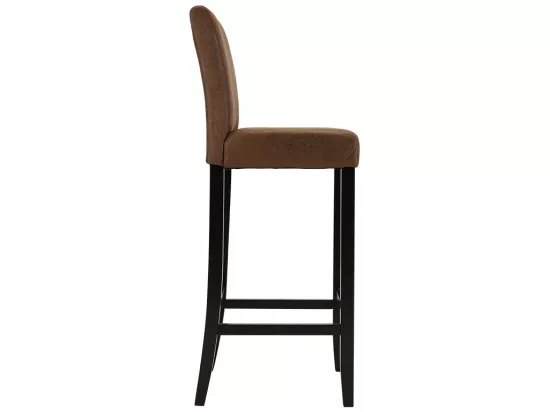 Lot de 2 tabourets de bar SANTOS - Microfibre aspect cuir vieilli - Pieds bois foncé