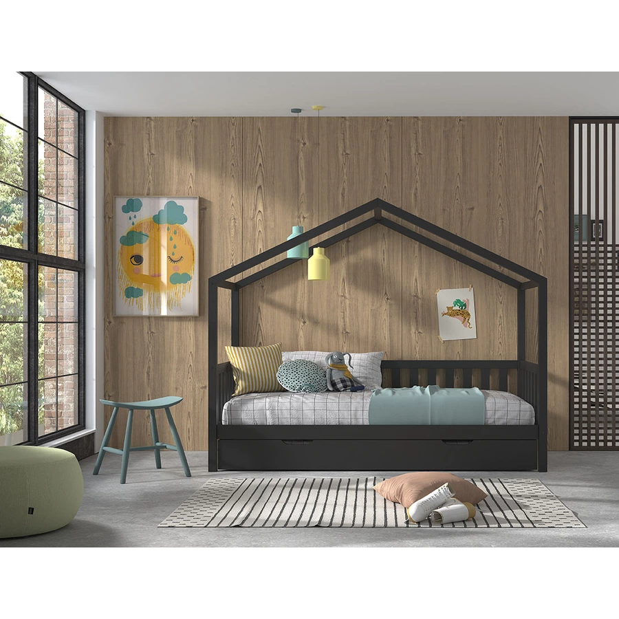 VIPACK Hausbett Dallas 90 x 200 cm, inkl. Bettschublade anthrazit