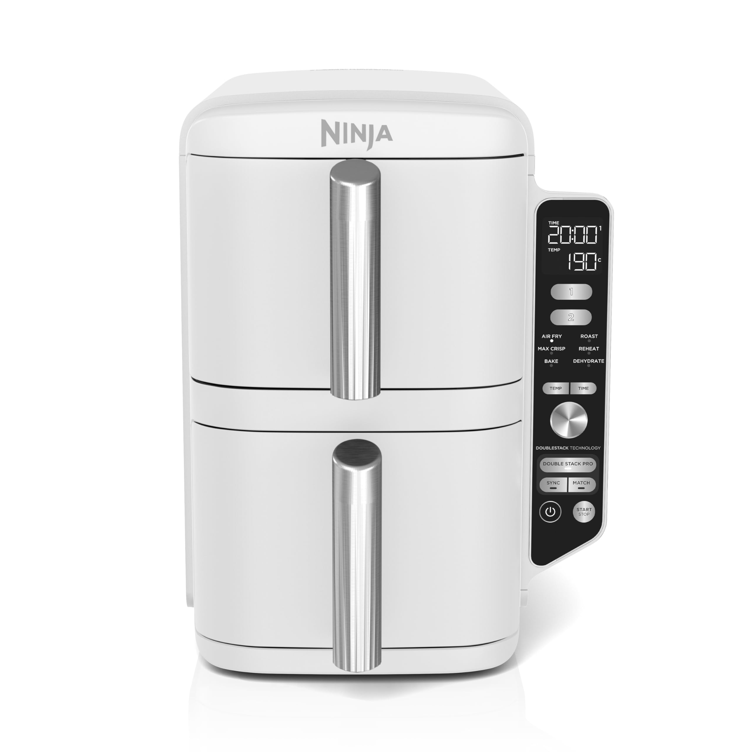 NINJA Double Stack XL Air Fryer, Friteuse sans huile Verticale Double Tiroir 4 Niveaux de Cuisson, 2 Tiroirs, 2 Grilles, Capacité de 9,5 L, 6 Fonction