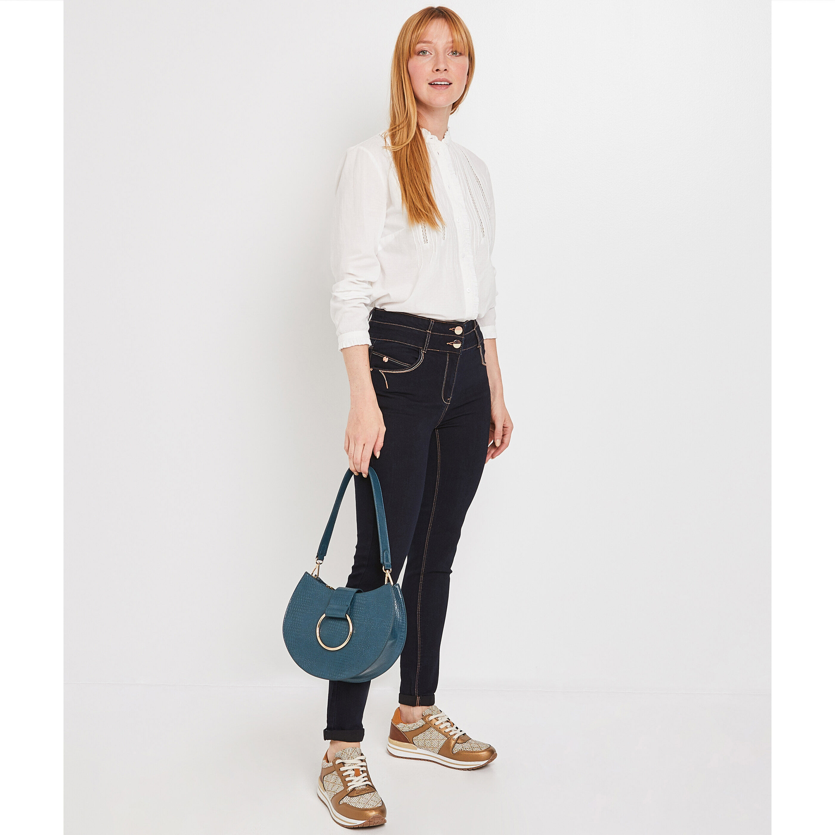 Jean raccourci taille haute HANOI femme - BLUE BLACK