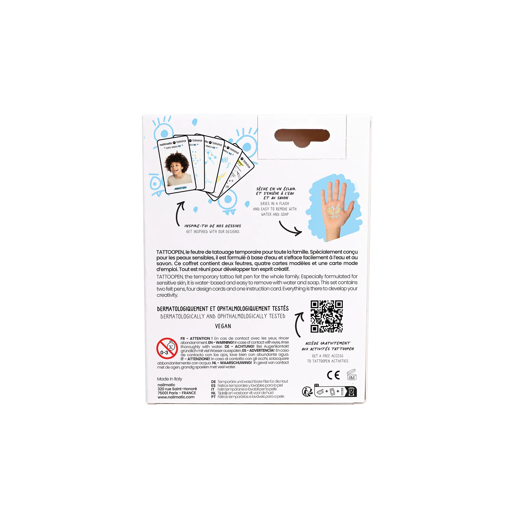 Set duo tattoopen Monster + 5 cartes |- Jaune/Bleu