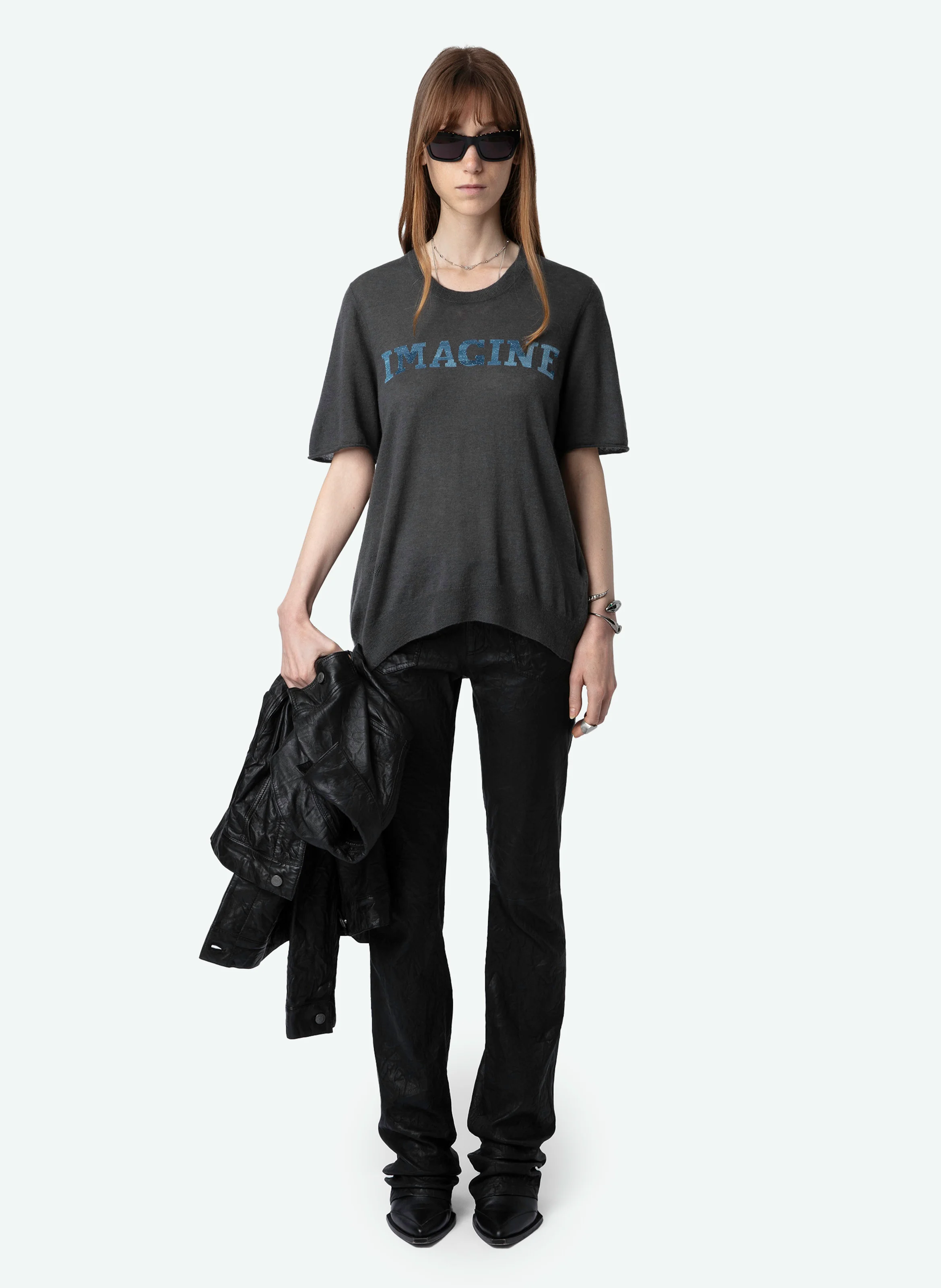 IDA - Pull droit col rond en cachemire et coton mélangé | Gris