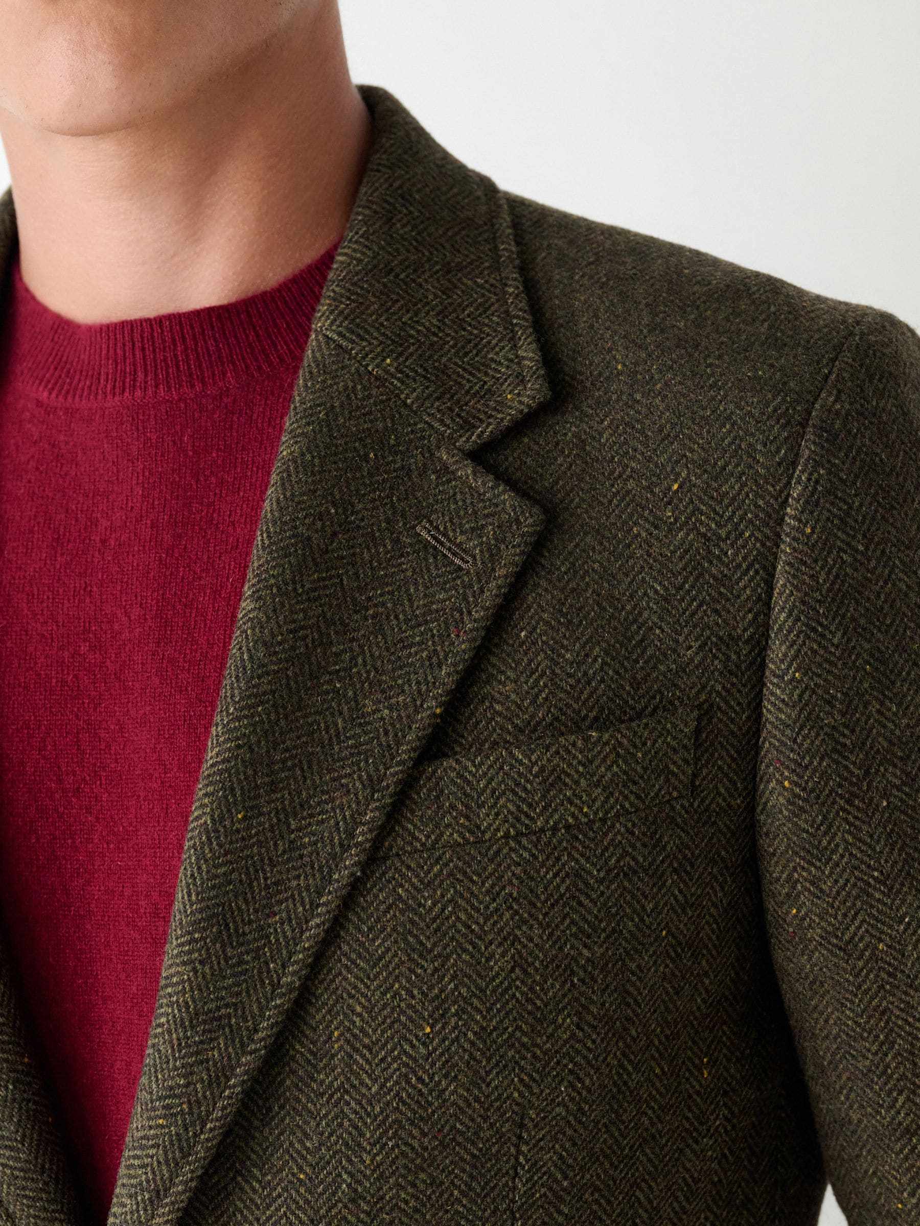 Groen - Slim Fit Herringbone Wool Blend Suit Jacket
