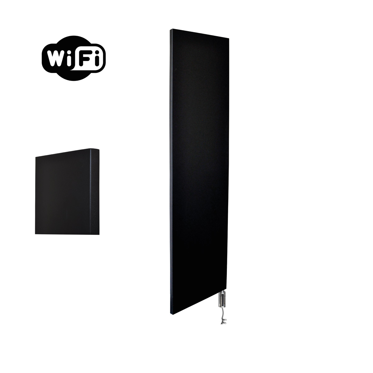 Sanicare Denso elektrische radiator 40x180cm zwart mat met WiFi en thermostaat rechts chroom