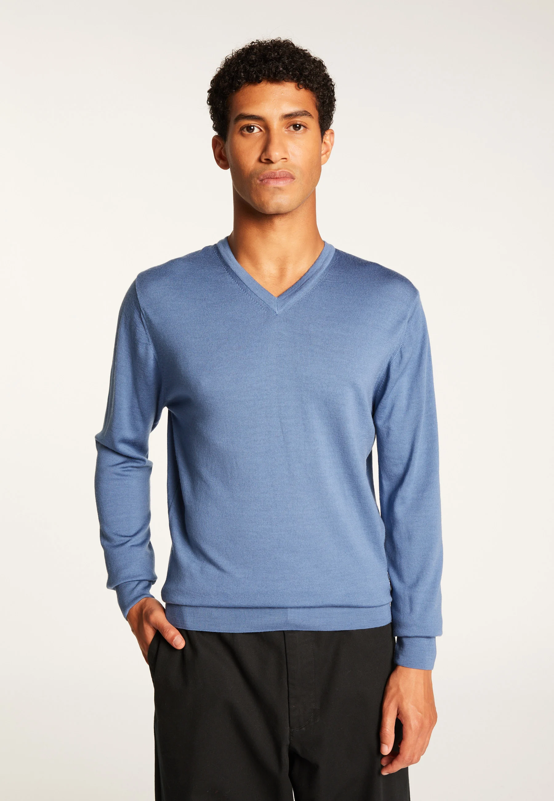 ELMOAH24 - Pull col v en laine mérinos | Bleu