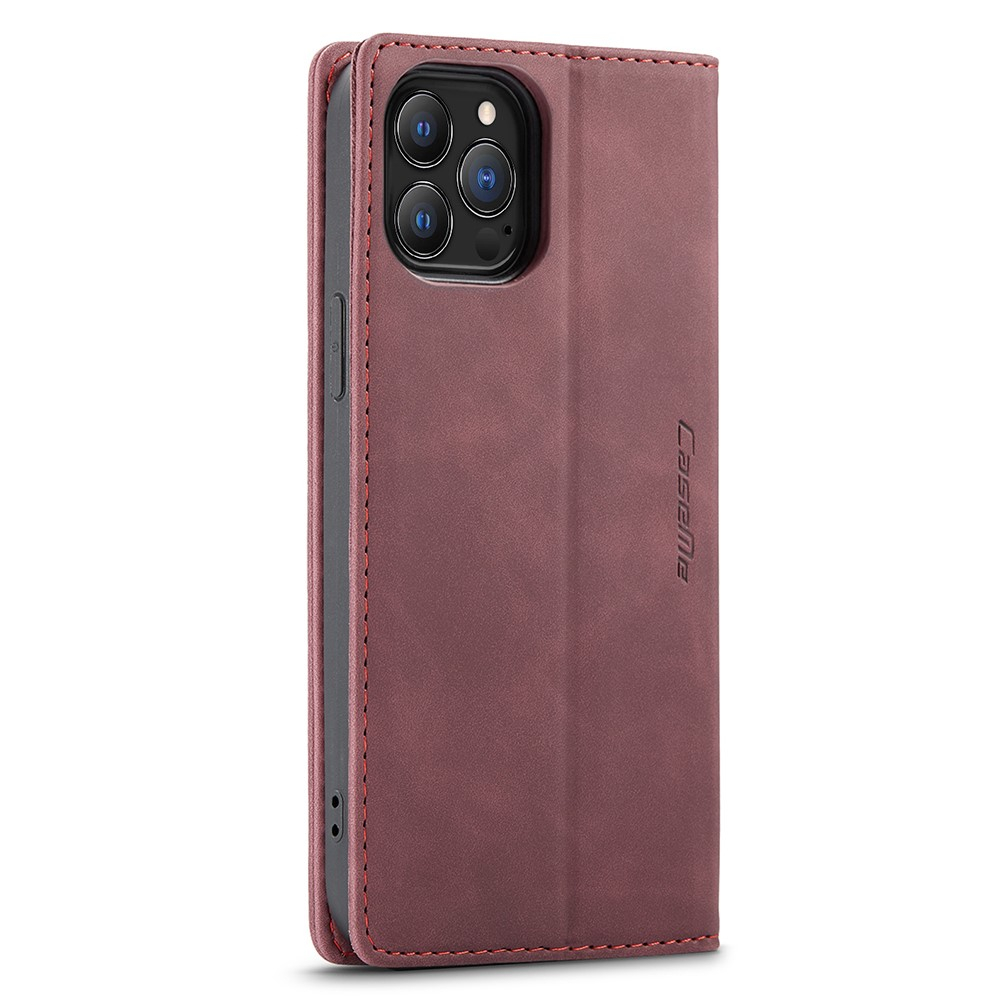 iPhone 13 Pro Leder Tasche Flip Wallet Etui mit Kartenfächern - Dunkelrot