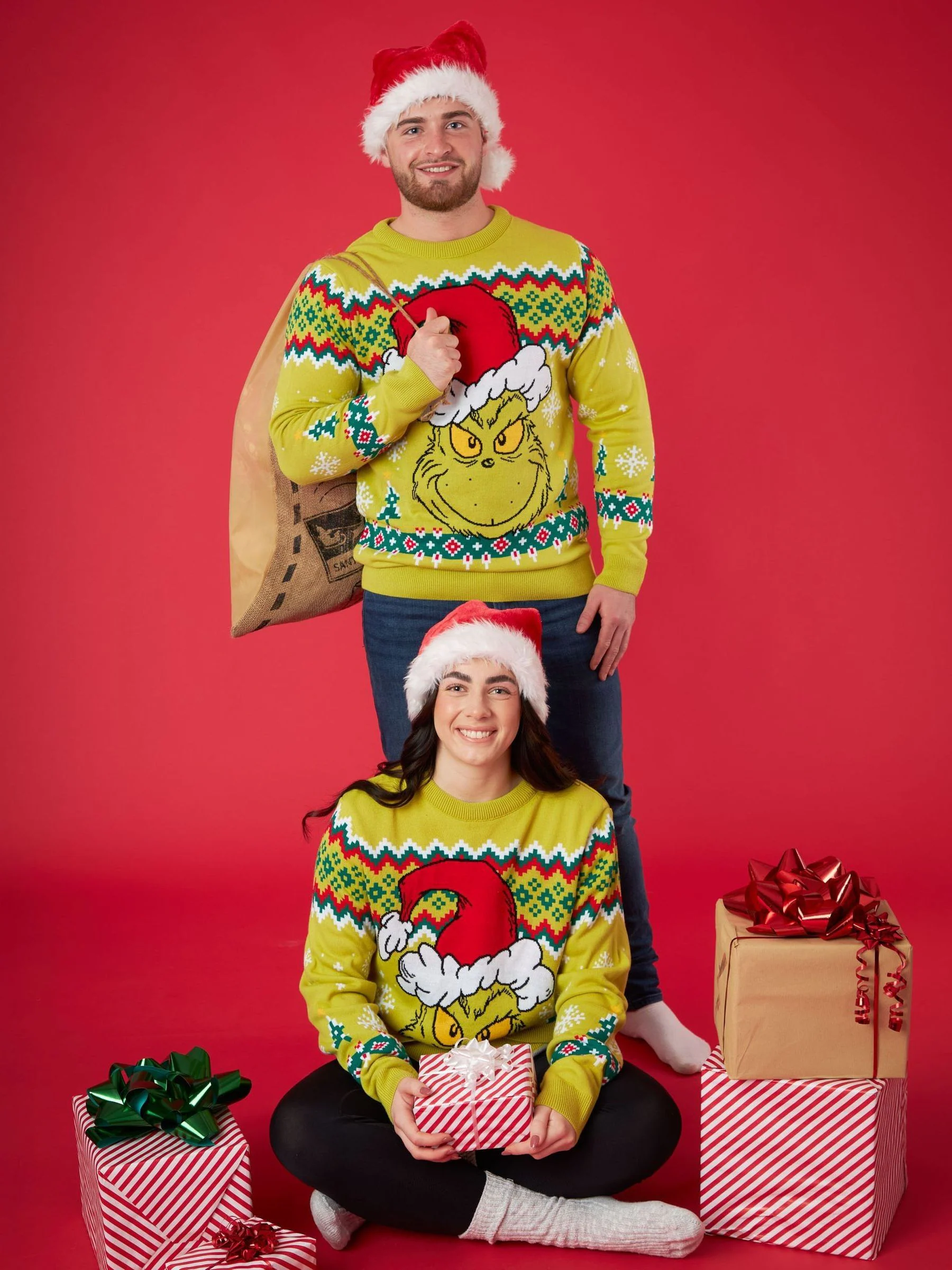 Groen met kerst-Grinch - Vanilla Underground - Gelicentieerde gebreide herenkersttrui