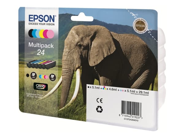 Epson 24 Multipack - 6-pack - svart, gul, cyan, magenta, lys magenta, lys cyan - original - blister - blekkpatron - for Expression Photo XP-55, 750,