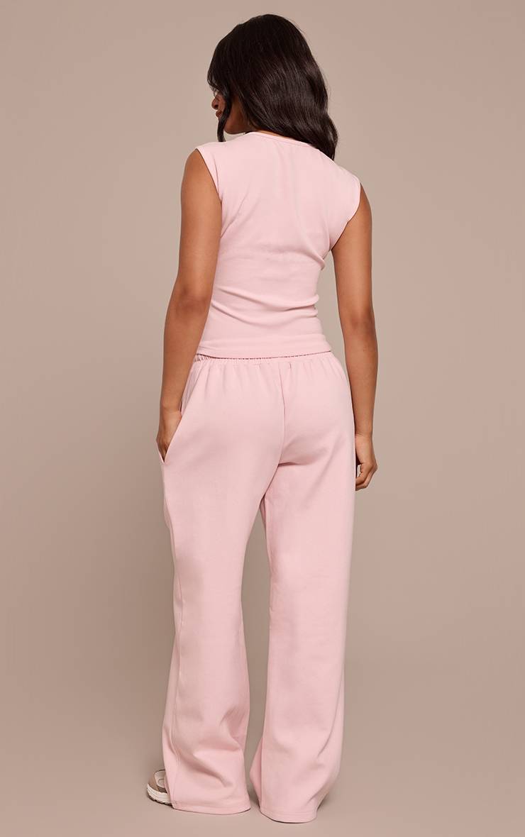 Rose Jogging Petite Taille À Jambes Larges Avec Cordon De Serrage En Jersey Interlock