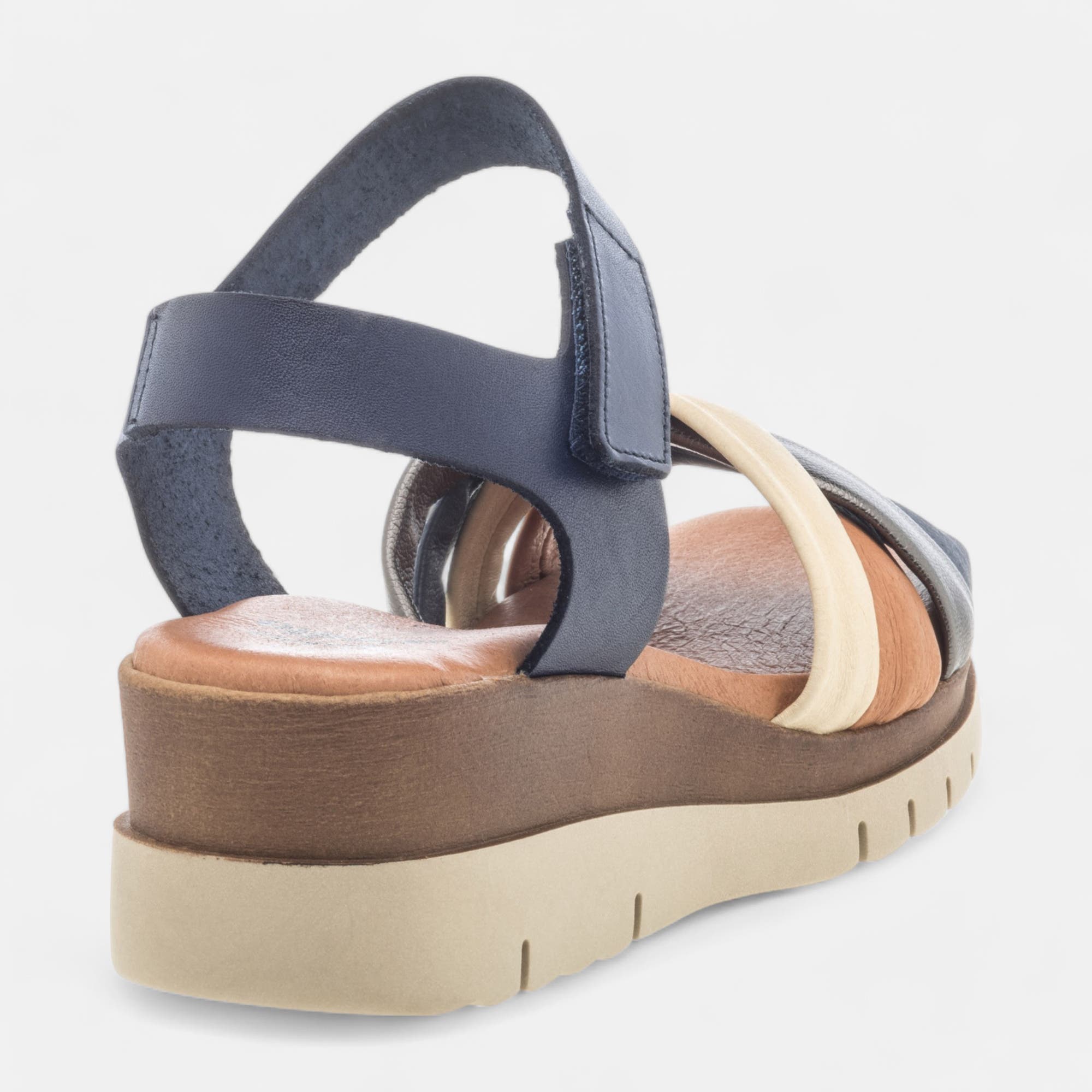 Sandales à talon compensé Femme en cuir bleu