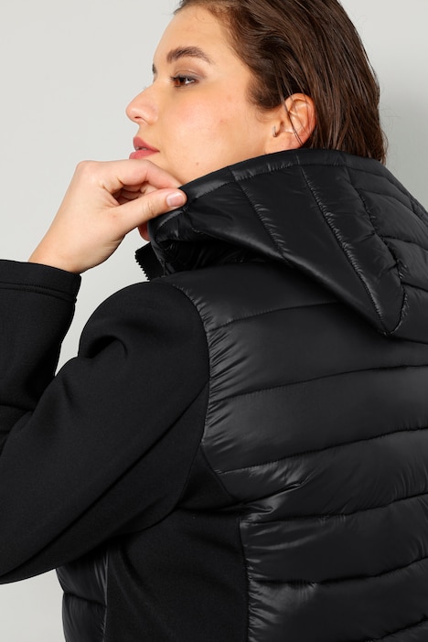 Steppjacke, Straight Fit, Strickärmel, Kapuze, Zipper, Langarm