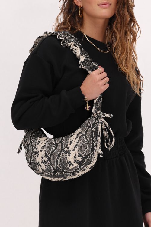 Slangenprint crossbody tas met ruffles