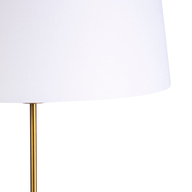 QAZQA - Landhuis I Vintage I Rustieke bronzen vloerlamp I Staande lamp I Staande lamp I Lamp I Lamp met linnen kap Wit 45 cm Verstelbaar - Deel I Woonkamer I Slaapkamer - Staal Rond I Langwerpig