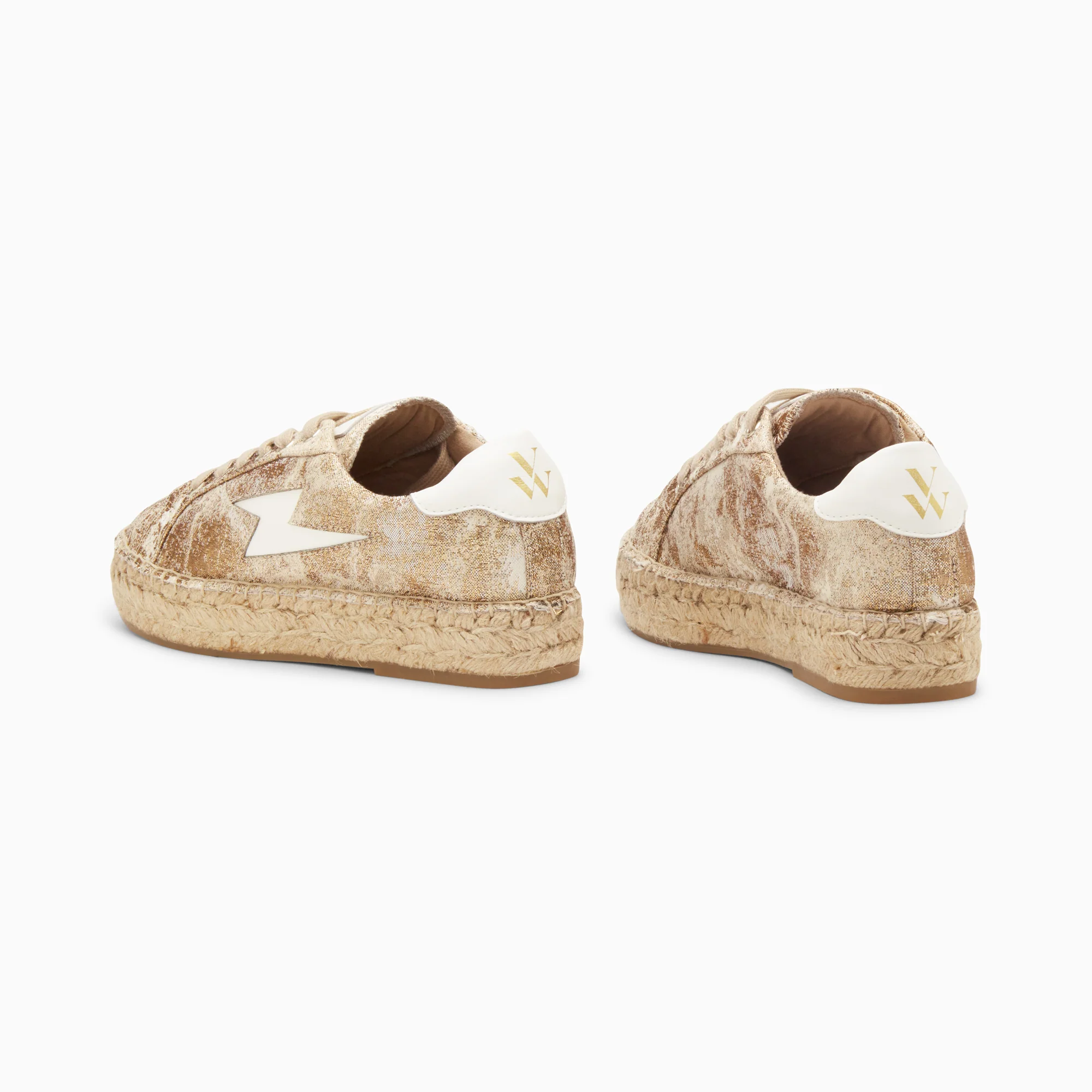Sneakers-Baskets éclair April or et blanc à semelle espadrille