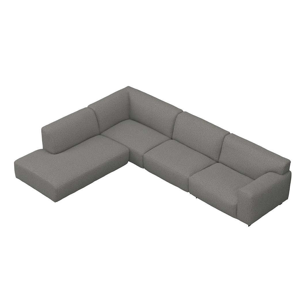 Vesta hjørnesofa 3-seter med åpen ende venstre, Big hjørnemodul,  Tekstil Marsel Dark grey, standardsøm, sort metallben 10 cm, Comfort CM