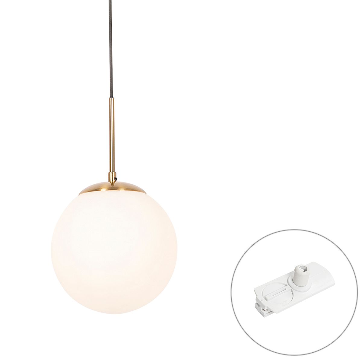 Art Deco hanglamp goud met opaal glas incl. rail adapter wit 1-fase - Iconic Flore