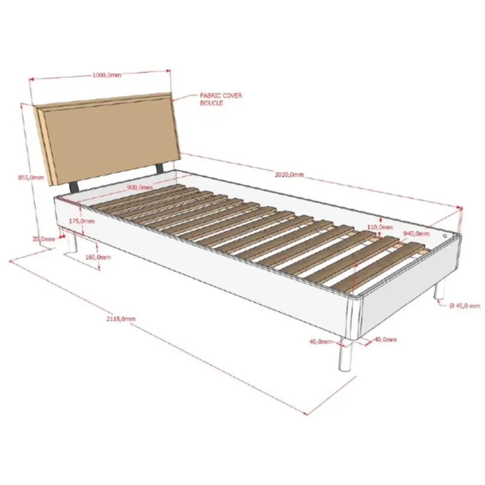Eenpersoonsbed Forrest 90x200cm - massief beukenhout - wit/beige