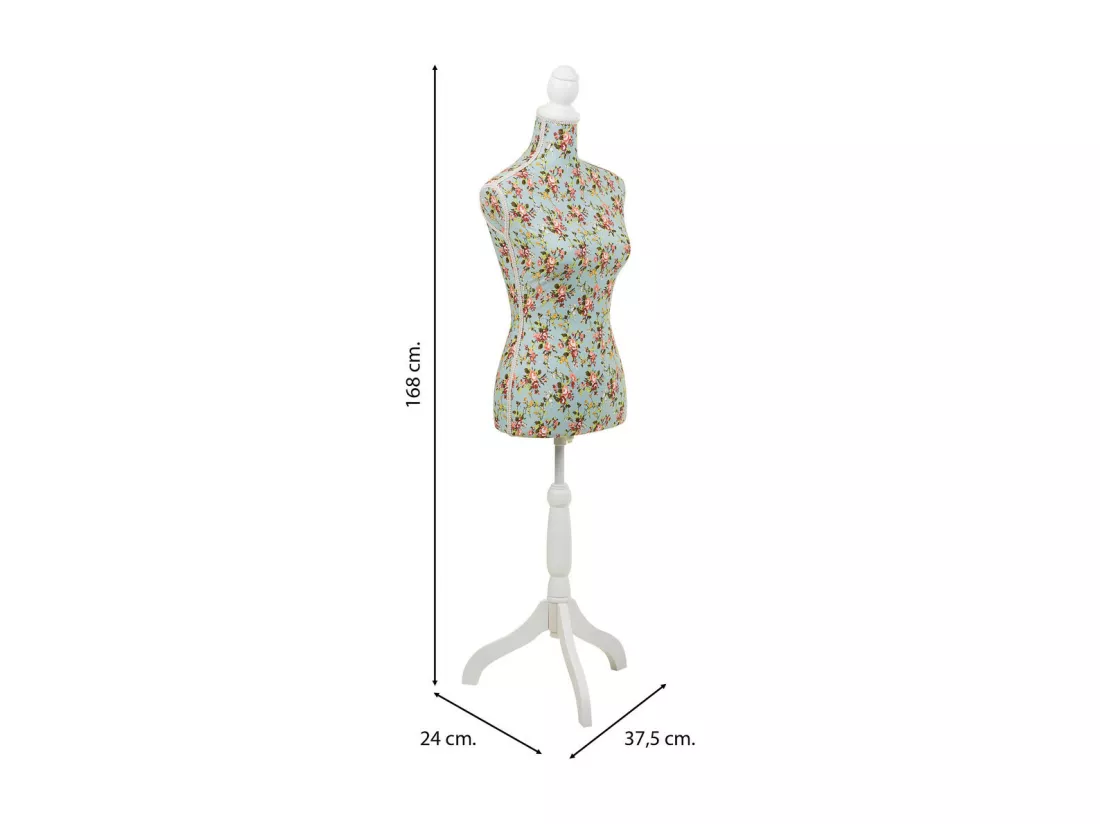 Mannequin en bois et mousse habillé de tissu vert 24x37,5x168h