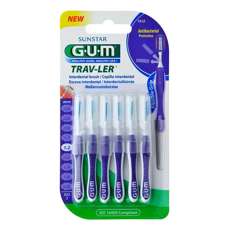 GUM Trav-Ler 1,2mm Kerze lila Interdental + 6Kappen, 6 St