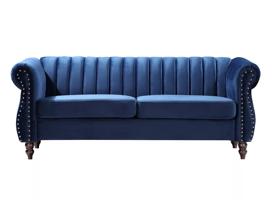 Canapés chesterfield 3 places et 2 places en velours bleu roi TRUMBO