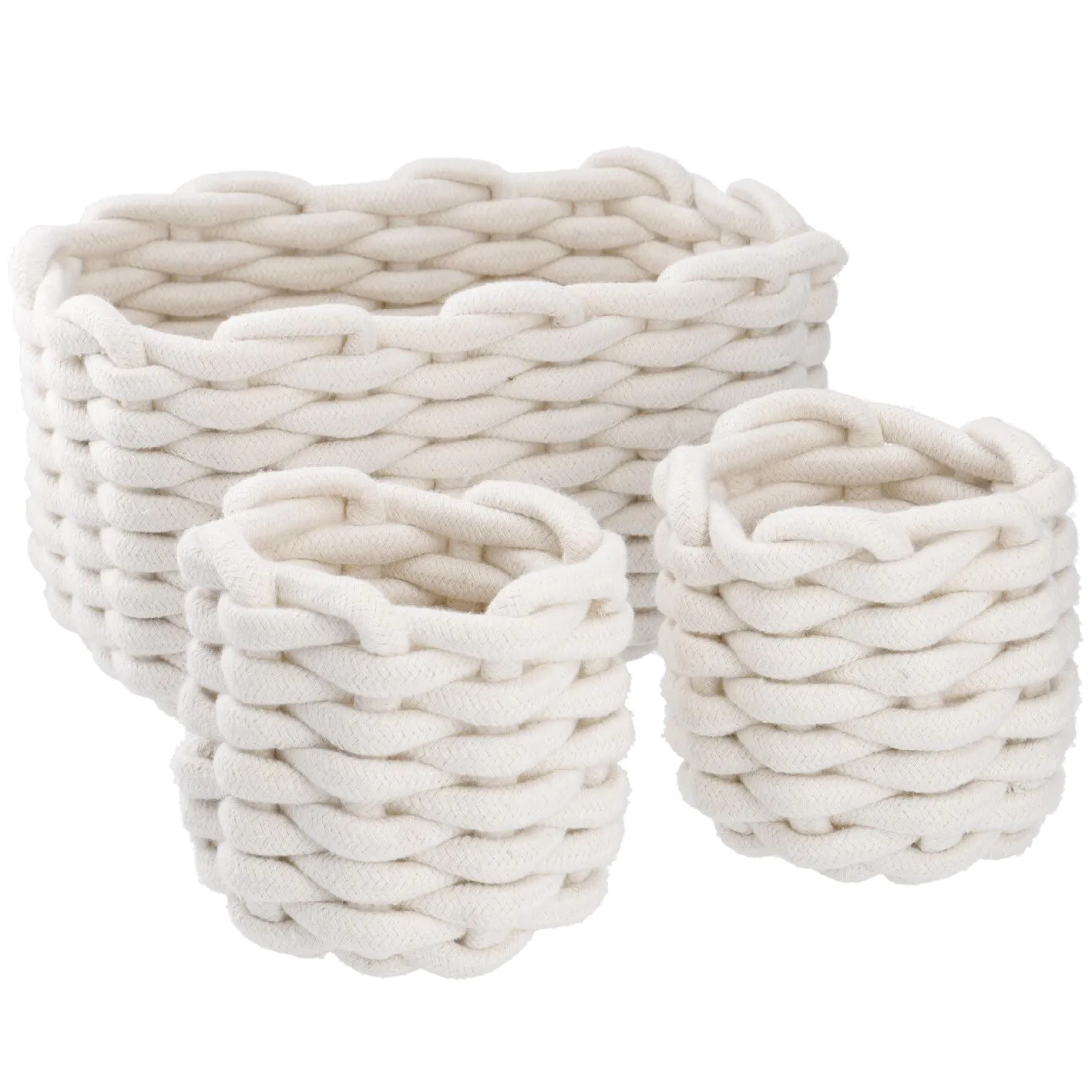 3er Set Deko-Korb Strick, weiss