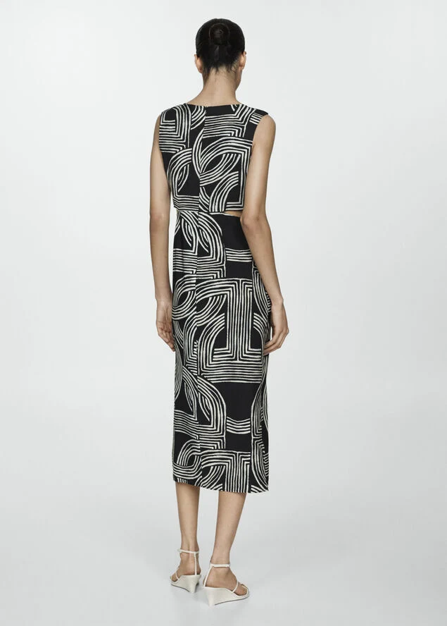 MANGO Printed dress with openings Black