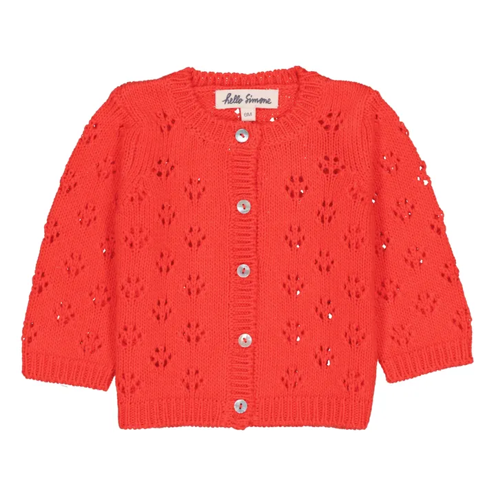 Hello Simone Cardigan Jeannette Pointelle Coton Bio | Rouge