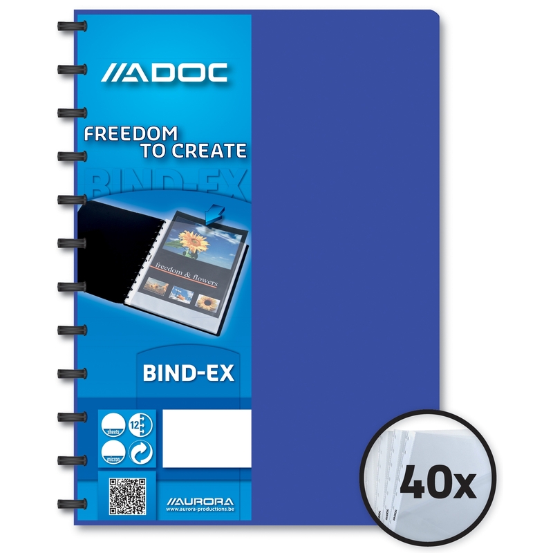 Adoc Sichtbuch Bind-EX, 40 Taschen, A4, 80 µm, genarbt, blau