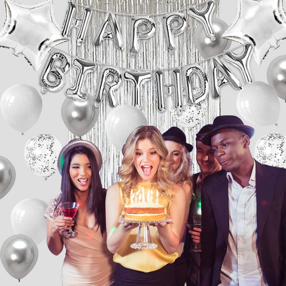 (40-tlg. Set) Happy Birthday Girlande Geburtstags Party Deko   Latex- und Folienballons / Lametta Vorhang - Roségold