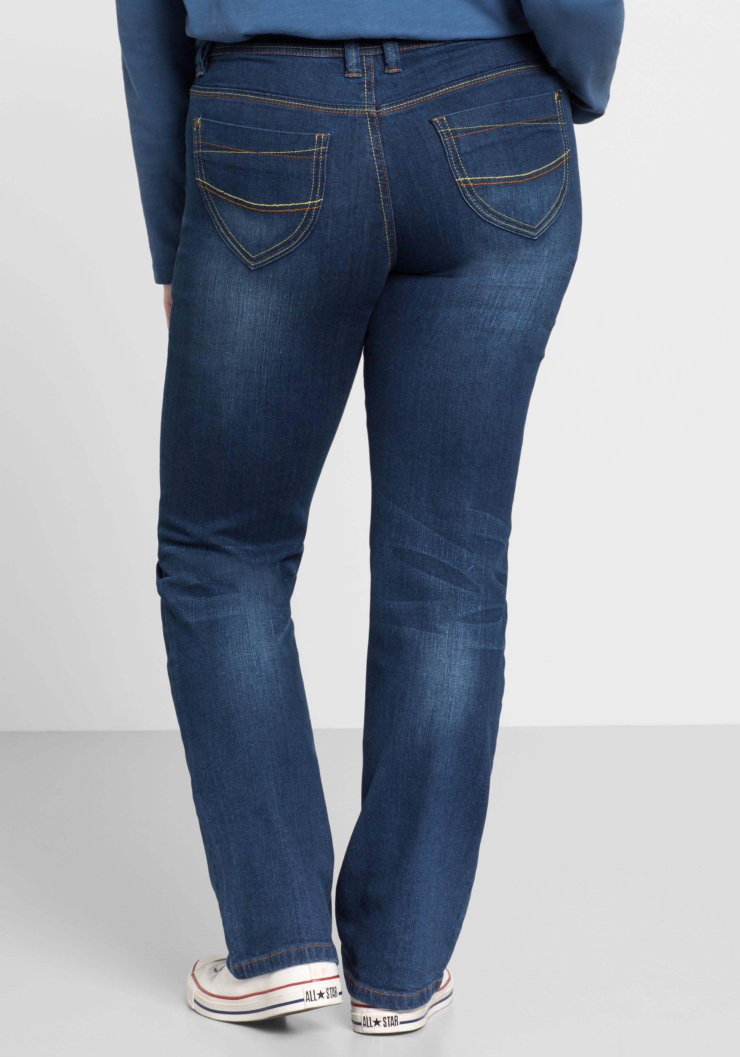 Gerade Stretch-Jeans mit Used-Effekten