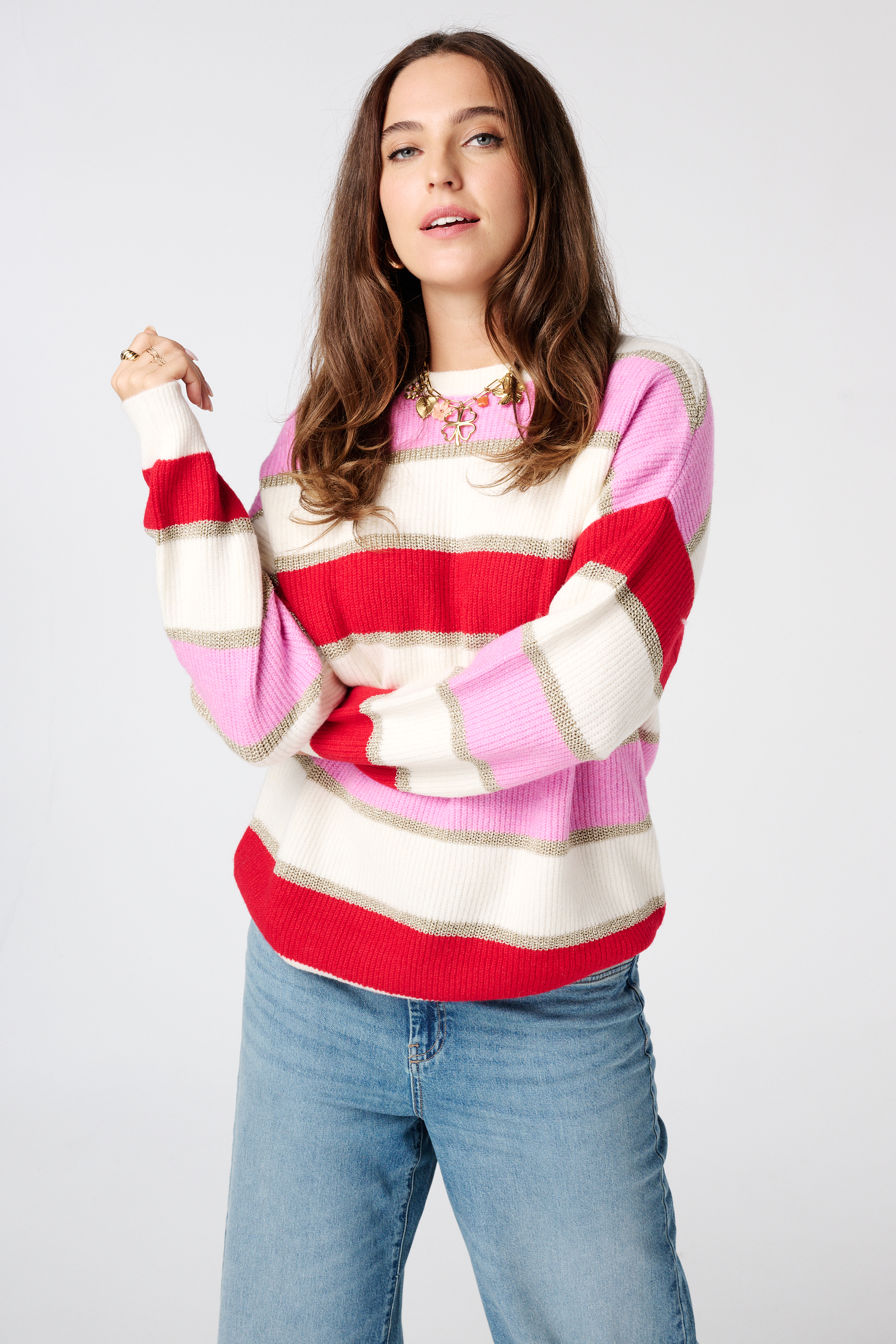 Gestreepte trui met lurex Multi Pink