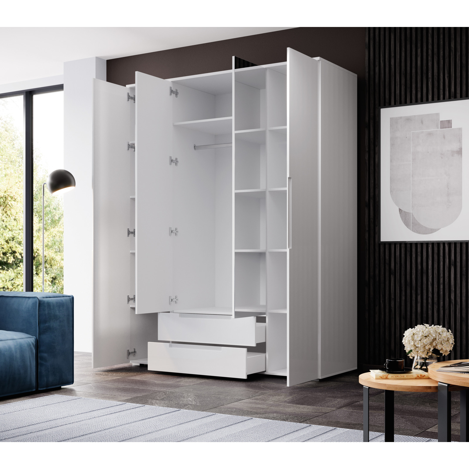 Drehtürenschrank Spice weiss, mit Spiegel 160 x 208 x 57 cm