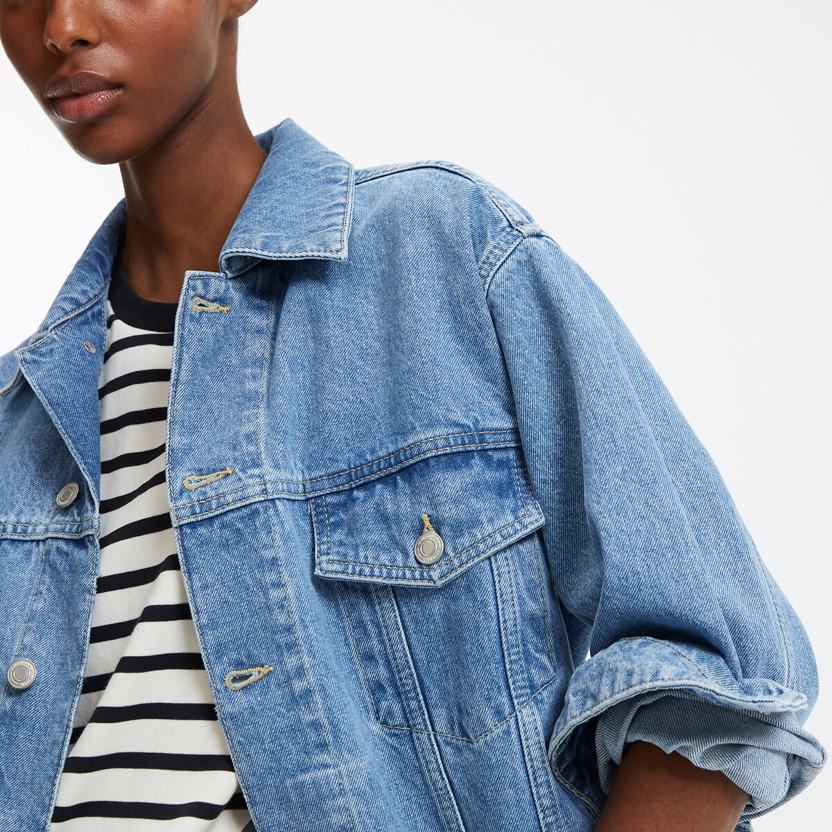 COLEÇÕES LA REDOUTE<br>Colete jeans oversized com botões
