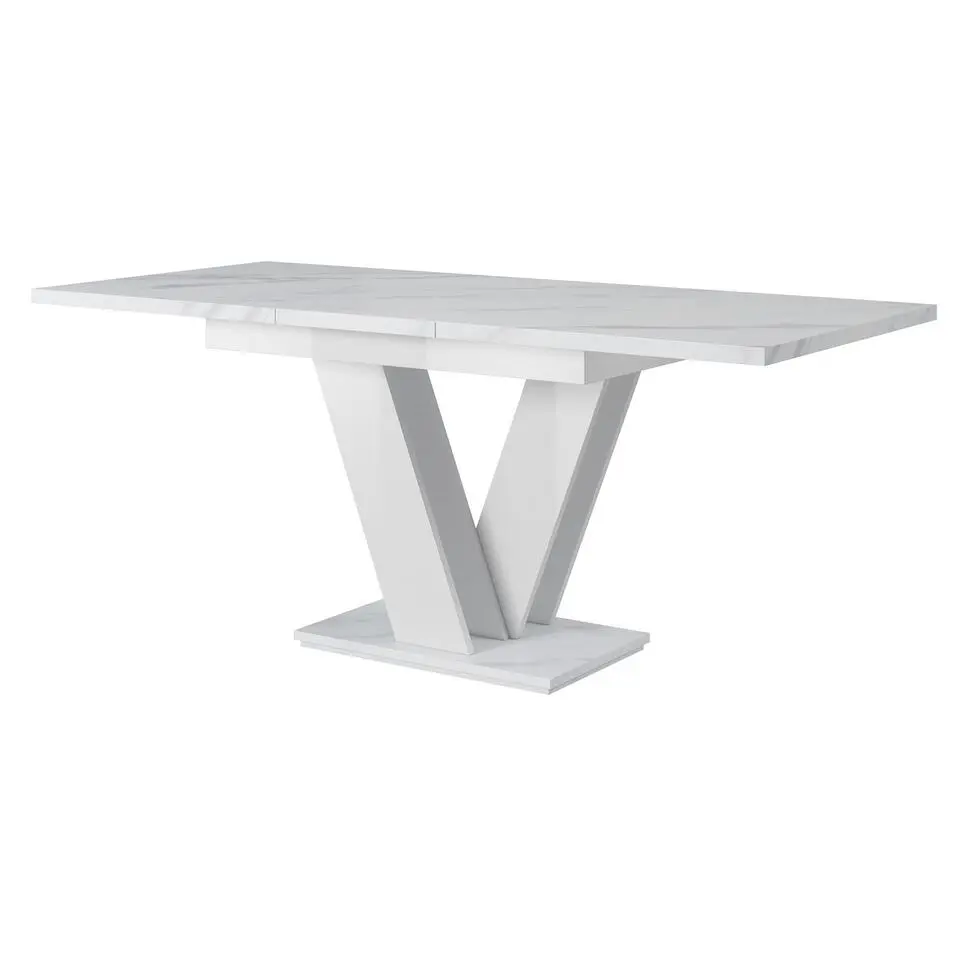 Meubella - Eetkamertafel Moris - Wit marmerlook - 160 cm - Uitschuifbaar