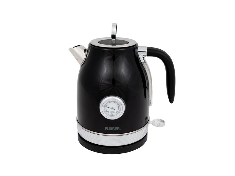 FURBER Wasserkocher Brando 1.7 l, Schwarz glanz Wasserkocher mit 360°-Sockel mit Kabelaufwicklung