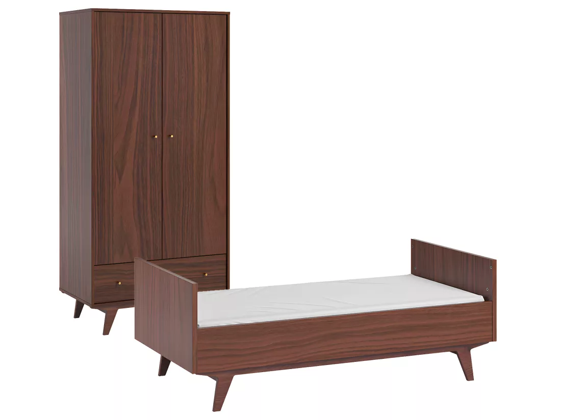 Lit évolutif 70x140 et armoire 2 portes 1 tiroir Mid - Bois