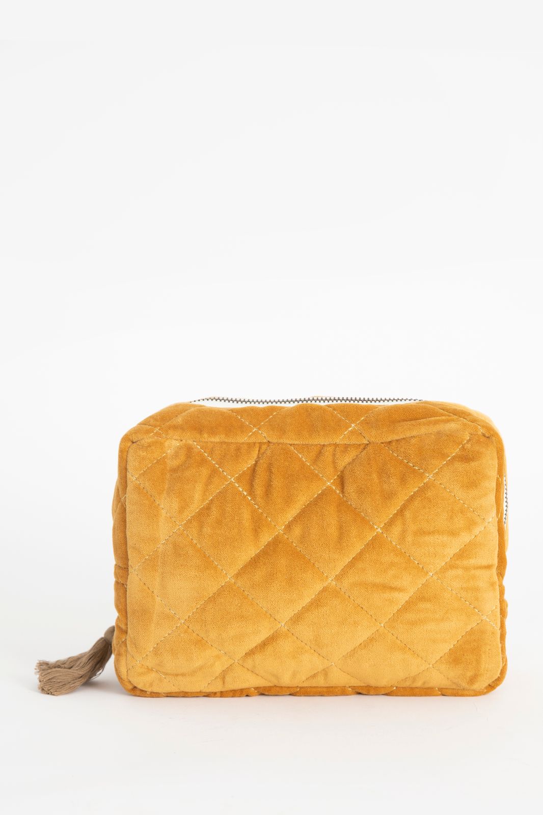 Donkergele velvet toilettas