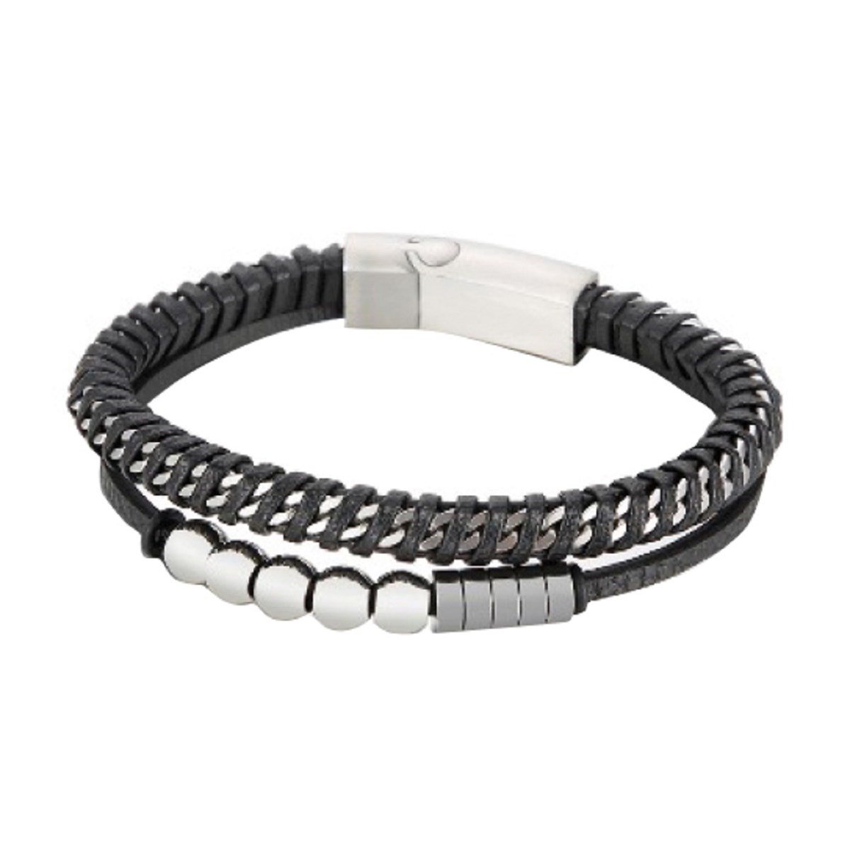 Bracelet cuir tressé avec insert acier DOM