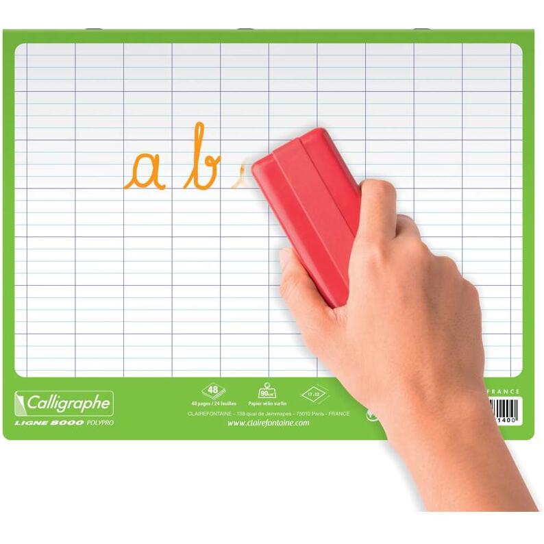 Cahier Magique 8000 POLYPRO couverture ardoise double-face effaçable piqué 17x22cm 48 pages grands carreaux (Seyès tricolore) - Vert
