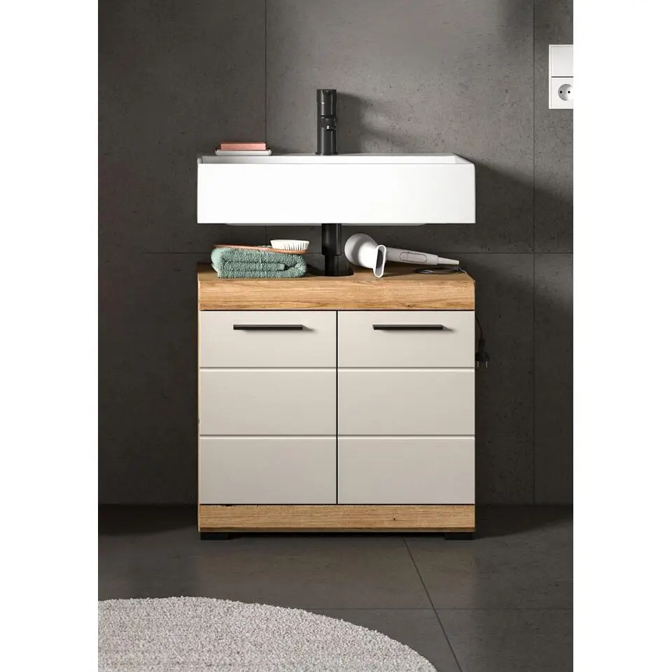 Hioshop Scout wastafel 2 deuren kasjmier decor mat- eiken decor