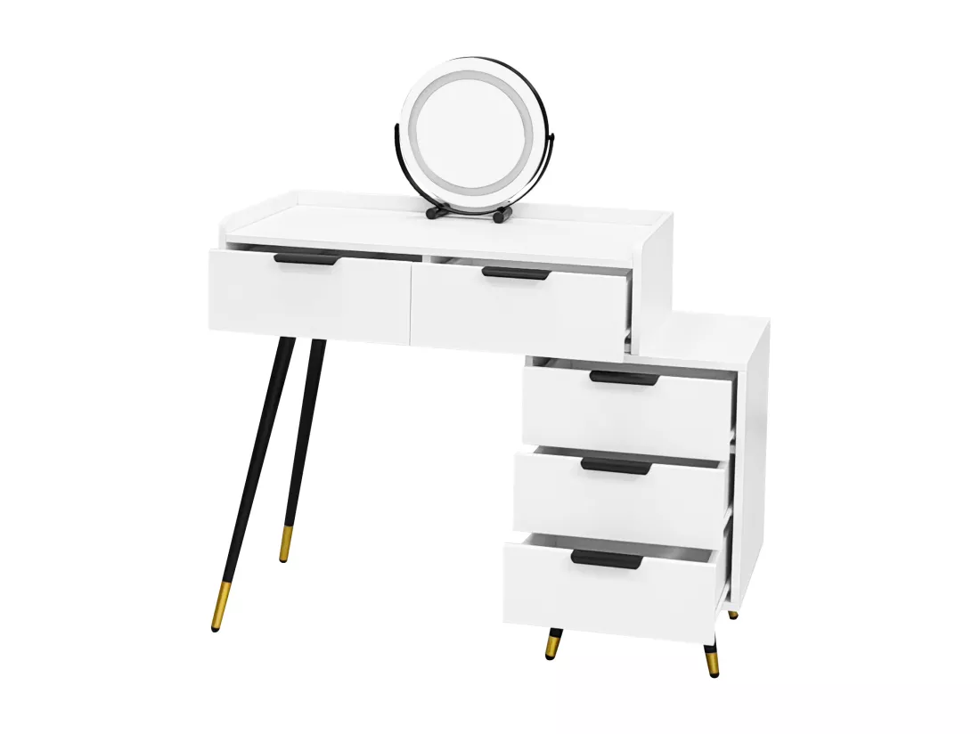 Coiffeuse Table de rangement avec miroir LED et tablette coulissante,Vanity avec 5 tiroirs,Blanc