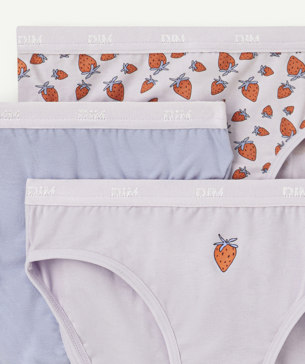 DIMLOT DE 3 CULOTTES POCKETS LILA ET IMPRIMÉ FRAISE