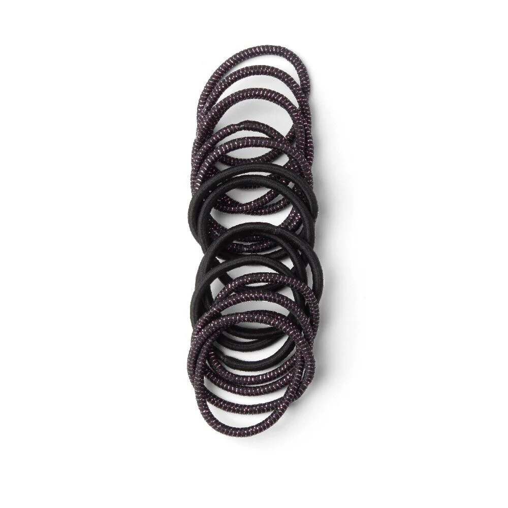 Lot de 15 élastiques à cheveux polyester noir et fil métallique rose